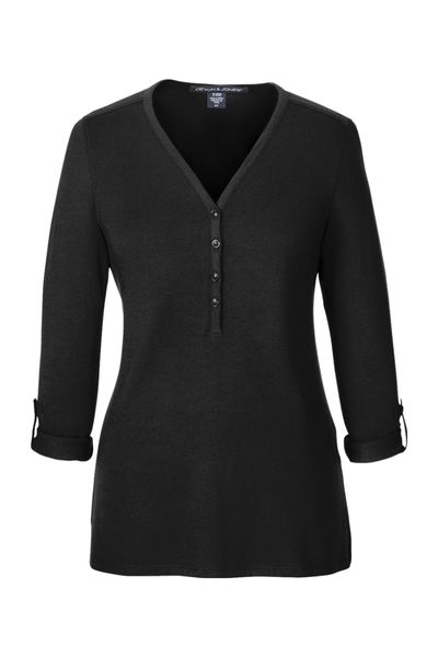Devon & Jones Ladies' Perfect Fit™ Y-Placket Convertible Sleeve Knit Top