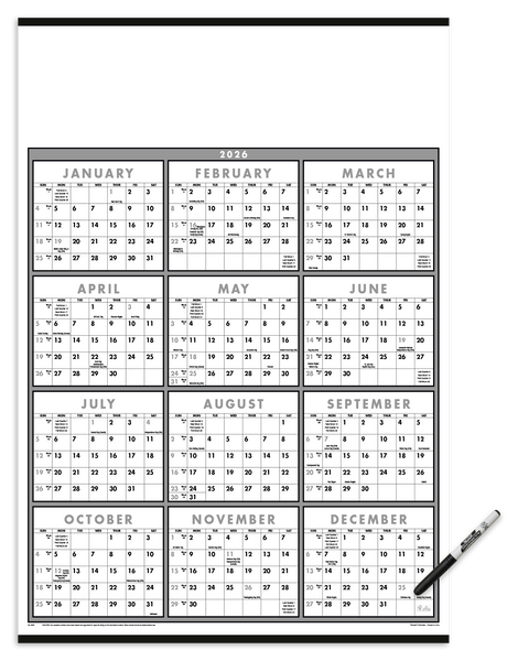 Triumph® Calendars Black & White Span-A-Year Laminated w/Marker Calendar