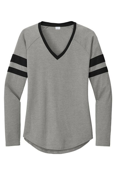 Sport-Tek Ladies Halftime Stripe Long Sleeve V-Neck Tee