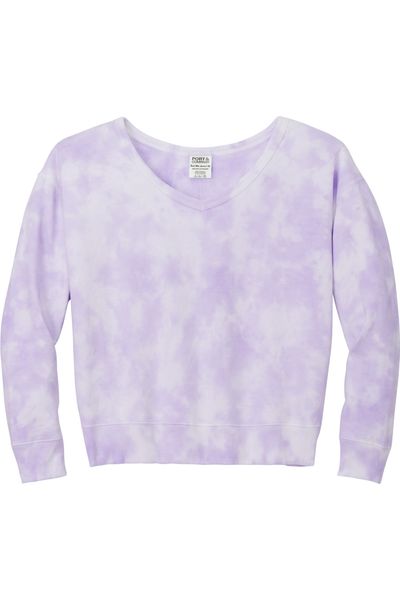 Port & Company Women's Beach Wash Cloud Tie-Dye V-Neck Sweatshirt