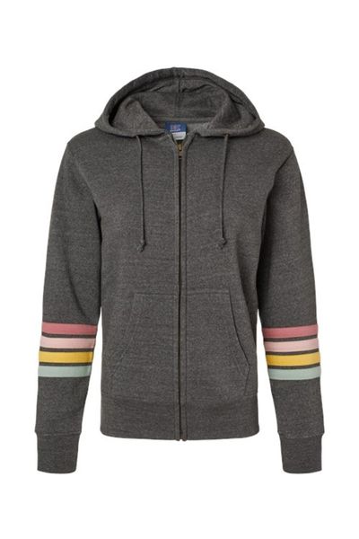 MV Sport Women's Striped Sleeves Full-Zip Hooded Sweatshirt